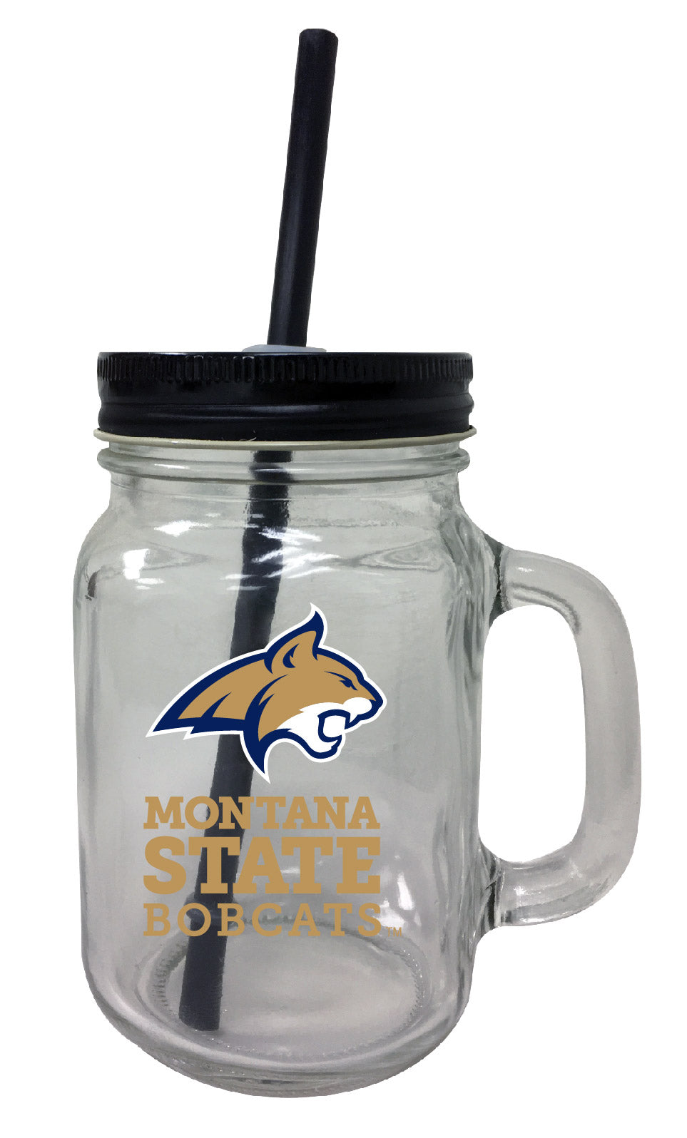 Montana State Bobcats NCAA Iconic Mason Jar Glass - Officially Licensed Collegiate Drinkware with Lid and Straw 2-Pack