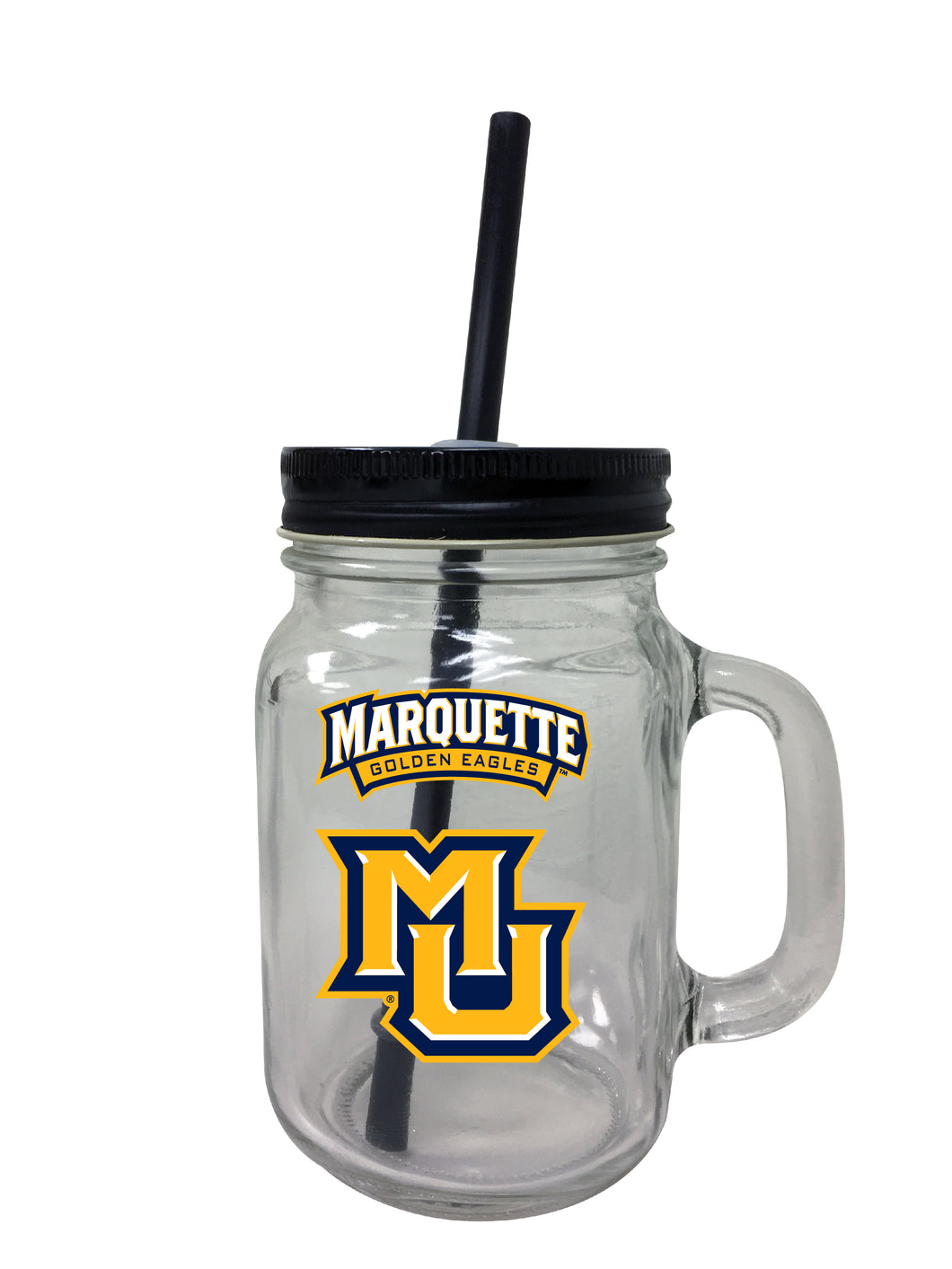 Marquette Golden Eagles NCAA Iconic Mason Jar Glass - Officially Licensed Collegiate Drinkware with Lid and Straw 2-Pack