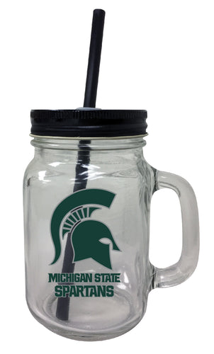 Michigan State Spartans NCAA Iconic Mason Jar Glass - Officially Licensed Collegiate Drinkware with Lid and Straw 2-Pack