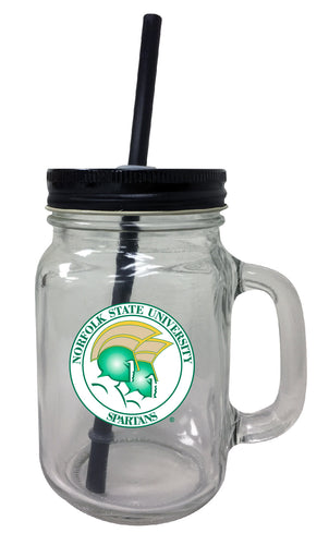 Norfolk State University NCAA Iconic Mason Jar Glass - Officially Licensed Collegiate Drinkware with Lid and Straw 2-Pack