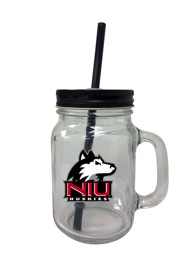 Northern Illinois Huskies NCAA Iconic Mason Jar Glass - Officially Licensed Collegiate Drinkware with Lid and Straw 2-Pack