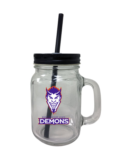 Northwestern State Demons NCAA Iconic Mason Jar Glass - Officially Licensed Collegiate Drinkware with Lid and Straw 2-Pack