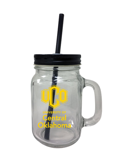 University of Central Oklahoma Bronchos NCAA Iconic Mason Jar Glass - Officially Licensed Collegiate Drinkware with Lid and Straw 2-Pack