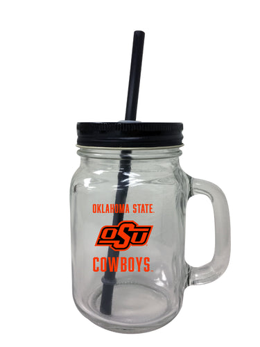 Oklahoma State Cowboys NCAA Iconic Mason Jar Glass - Officially Licensed Collegiate Drinkware with Lid and Straw 2-Pack