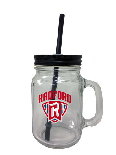 Radford University Highlanders NCAA Iconic Mason Jar Glass - Officially Licensed Collegiate Drinkware with Lid and Straw 2-Pack