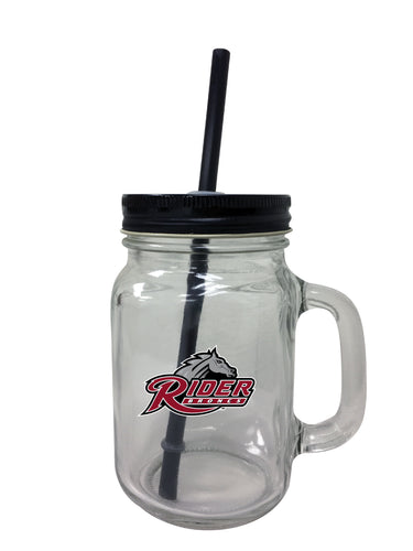 Rider University Broncs NCAA Iconic Mason Jar Glass - Officially Licensed Collegiate Drinkware with Lid and Straw 2-Pack