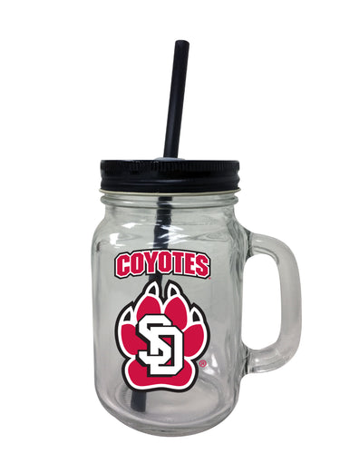 South Dakota Coyotes NCAA Iconic Mason Jar Glass - Officially Licensed Collegiate Drinkware with Lid and Straw 2-Pack