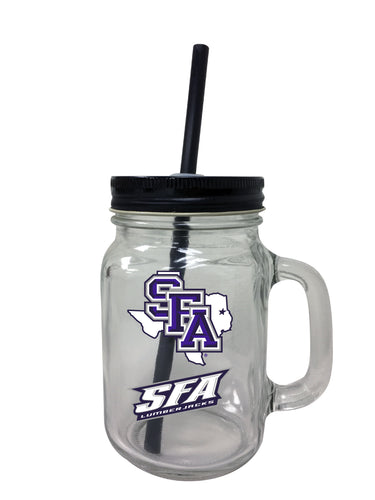 Stephen F. Austin State University NCAA Iconic Mason Jar Glass - Officially Licensed Collegiate Drinkware with Lid and Straw 2-Pack