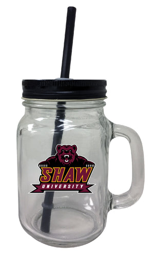 Shaw University Bears NCAA Iconic Mason Jar Glass - Officially Licensed Collegiate Drinkware with Lid and Straw 2-Pack