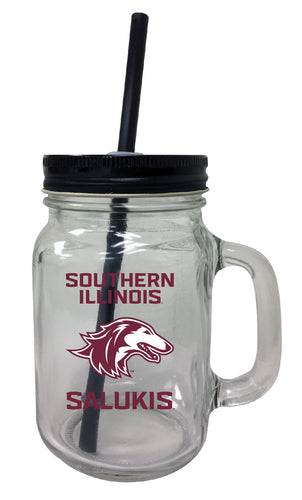 Southern Illinois Salukis NCAA Iconic Mason Jar Glass - Officially Licensed Collegiate Drinkware with Lid and Straw 2-Pack
