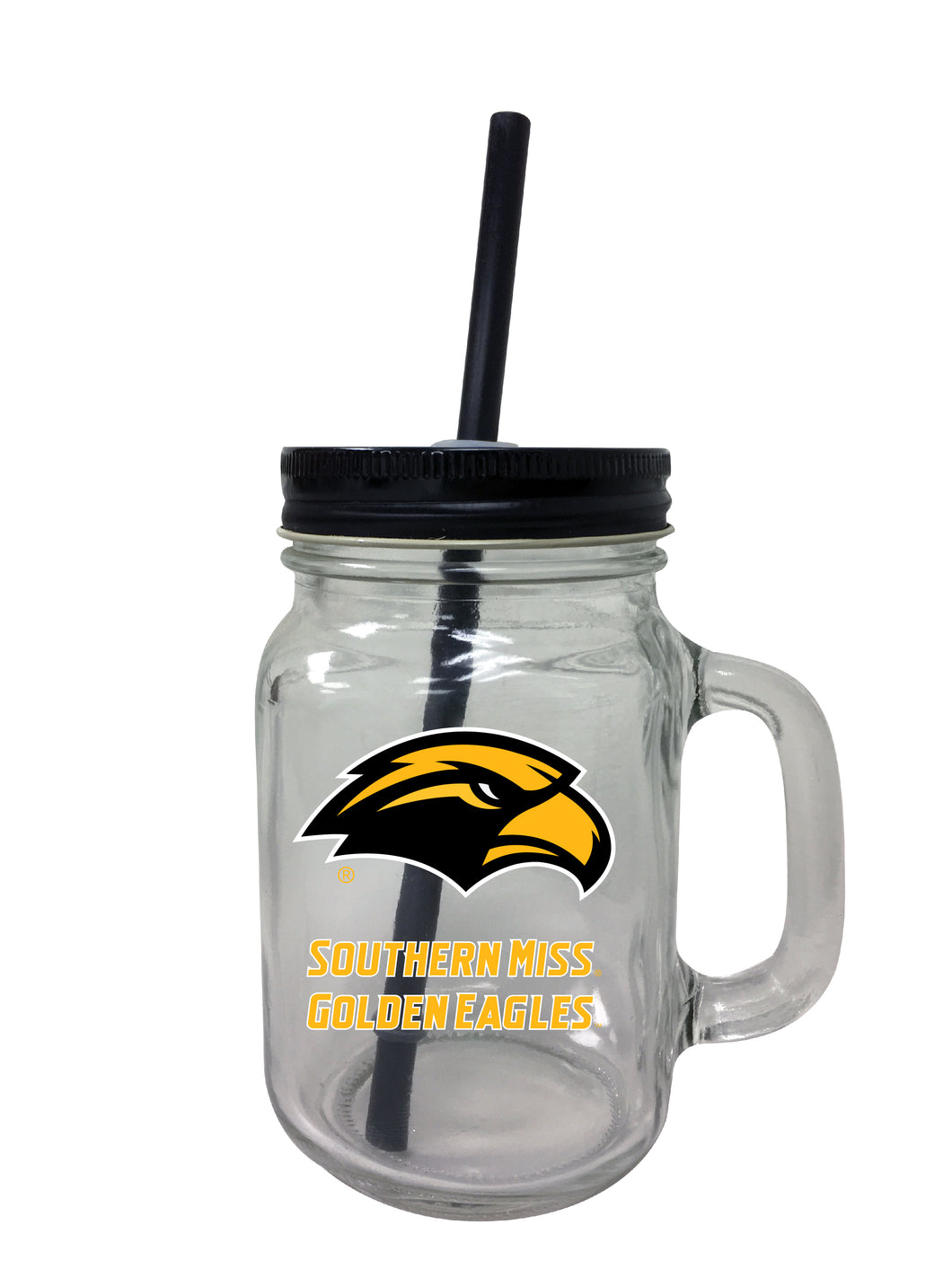 Southern Mississippi Golden Eagles NCAA Iconic Mason Jar Glass - Officially Licensed Collegiate Drinkware with Lid and Straw 2-Pack