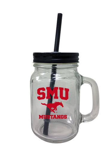 Southern Methodist University NCAA Iconic Mason Jar Glass - Officially Licensed Collegiate Drinkware with Lid and Straw 2-Pack