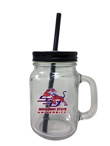 Savannah State University NCAA Iconic Mason Jar Glass - Officially Licensed Collegiate Drinkware with Lid and Straw 2-Pack