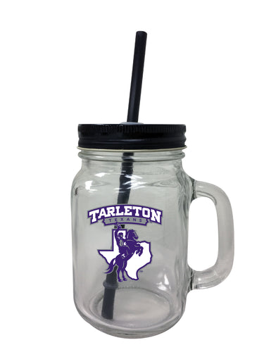 Tarleton State University NCAA Iconic Mason Jar Glass - Officially Licensed Collegiate Drinkware with Lid and Straw 2-Pack