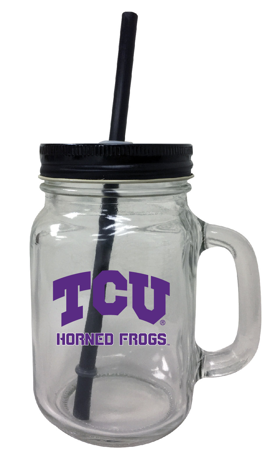 Texas Christian University NCAA Iconic Mason Jar Glass - Officially Licensed Collegiate Drinkware with Lid and Straw 2-Pack