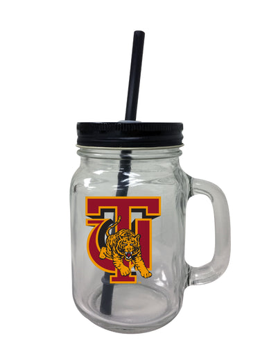 Tuskegee University NCAA Iconic Mason Jar Glass - Officially Licensed Collegiate Drinkware with Lid and Straw 2-Pack
