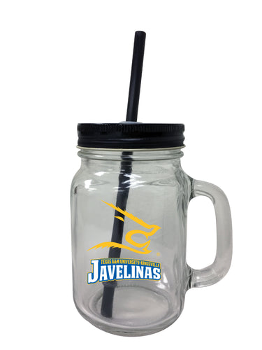 Texas A&M Kingsville Javelinas NCAA Iconic Mason Jar Glass - Officially Licensed Collegiate Drinkware with Lid and Straw 2-Pack