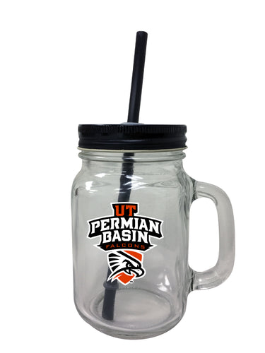 University of Texas of the Permian Basin NCAA Iconic Mason Jar Glass - Officially Licensed Collegiate Drinkware with Lid and Straw 2-Pack