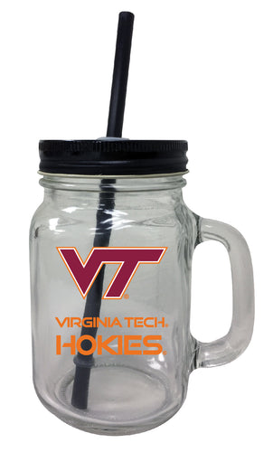 Virginia Tech Hokies NCAA Iconic Mason Jar Glass - Officially Licensed Collegiate Drinkware with Lid and Straw 2-Pack