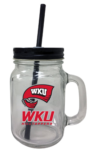 Western Kentucky Hilltoppers NCAA Iconic Mason Jar Glass - Officially Licensed Collegiate Drinkware with Lid and Straw 2-Pack