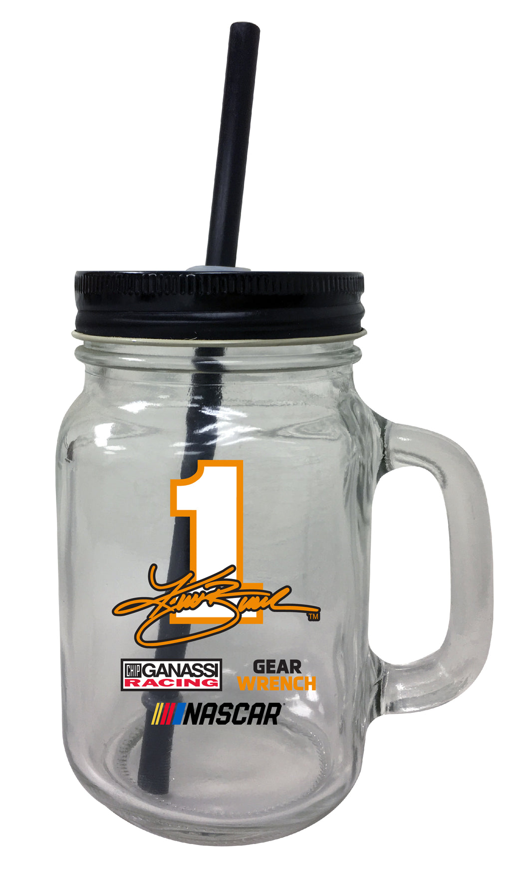 R and R Imports Kurt Busch #1 NASCAR Cup Series Mason Jar Tumbler