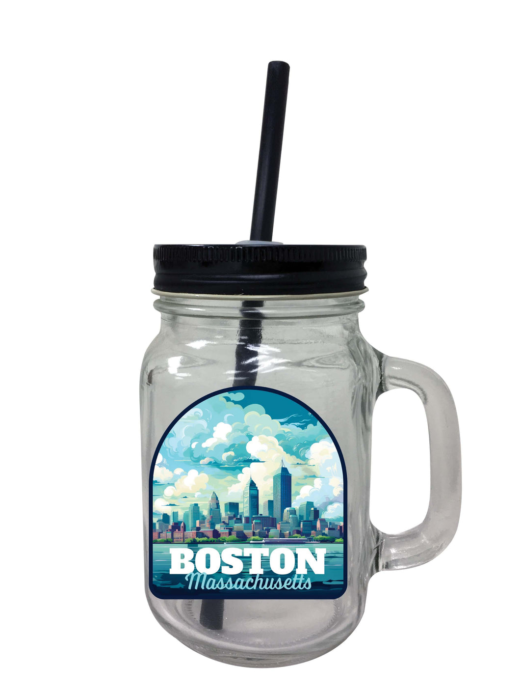 Boston Massachusetts A Souvenir Mason Jar With Lid and Straw