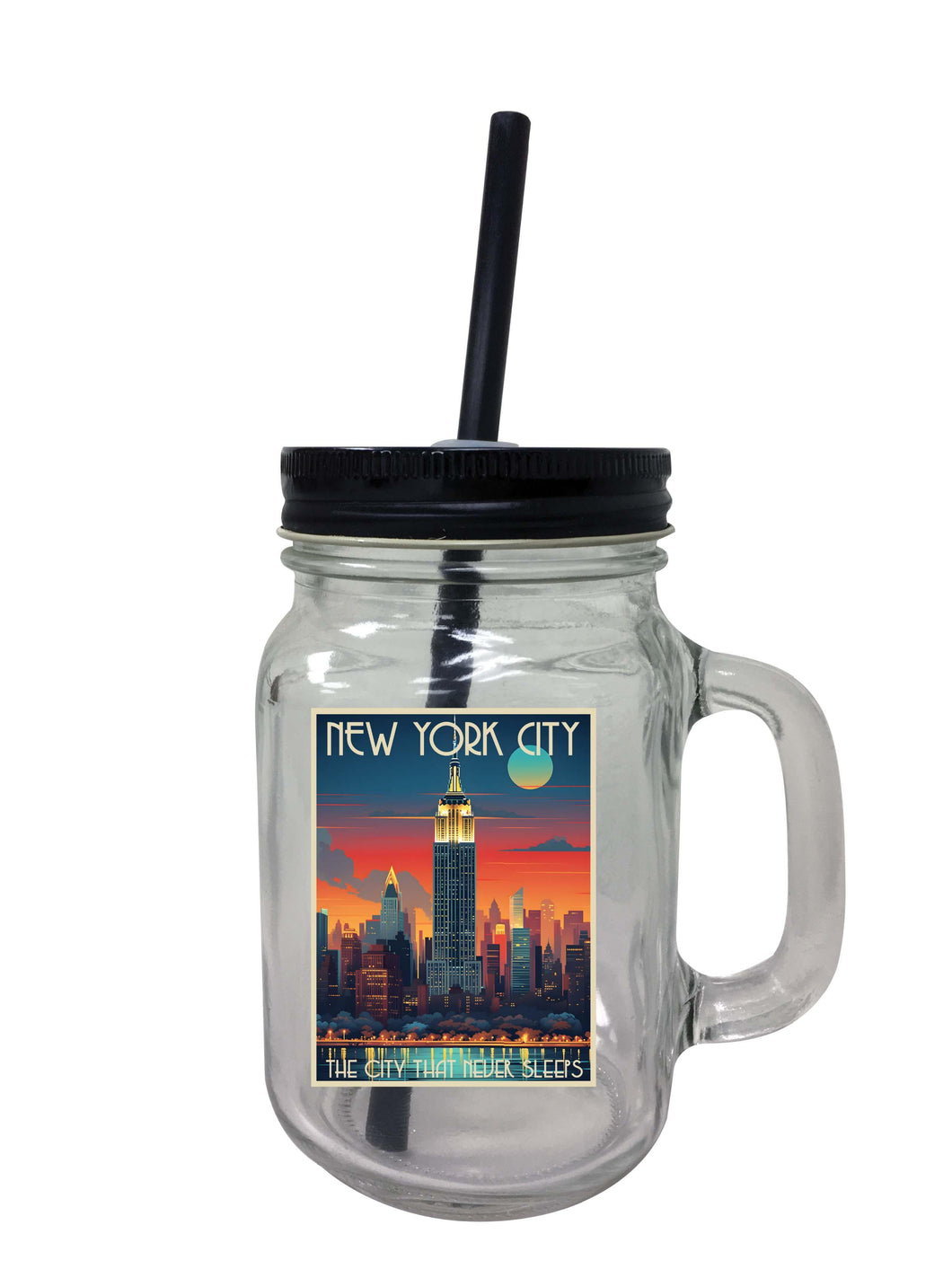 New York City B Souvenir Mason Jar With Lid and Straw