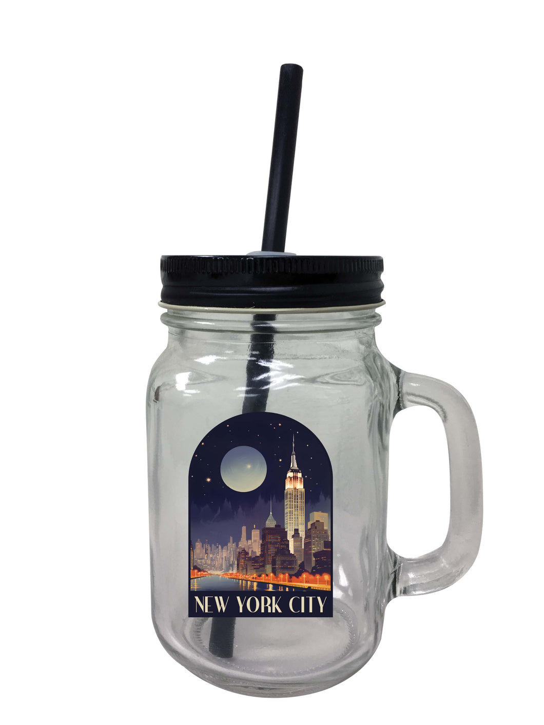 New York City C Souvenir Mason Jar With Lid and Straw