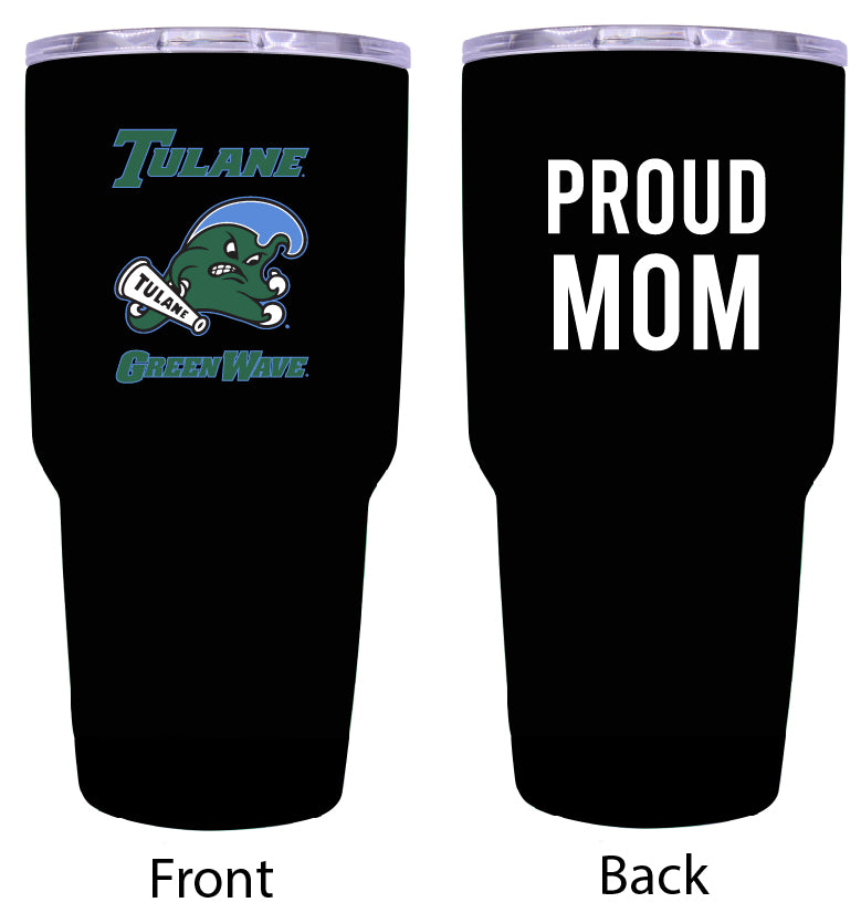Tulane University Green Wave Proud Mom 24 oz Insulated Stainless Steel Tumbler - Black