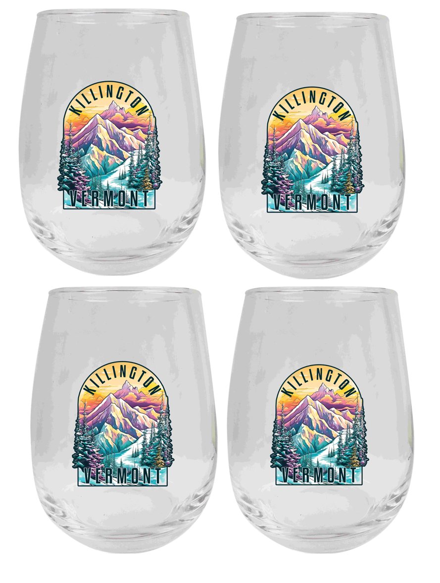Killington Vermont Design B Souvenir 15 oz Wine Glass 4-Pack