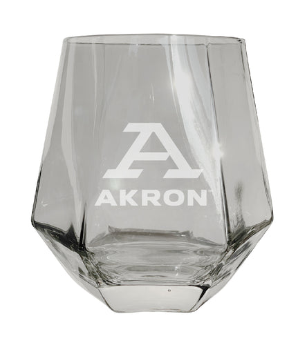 Akron Zips Tigers Etched Diamond Cut 10 oz Stemless Wine Glass - NCAA Licensed