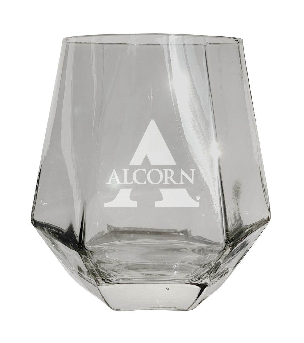 Alcorn State Braves Tigers Etched Diamond Cut 10 oz Stemless Wine Glass - NCAA Licensed