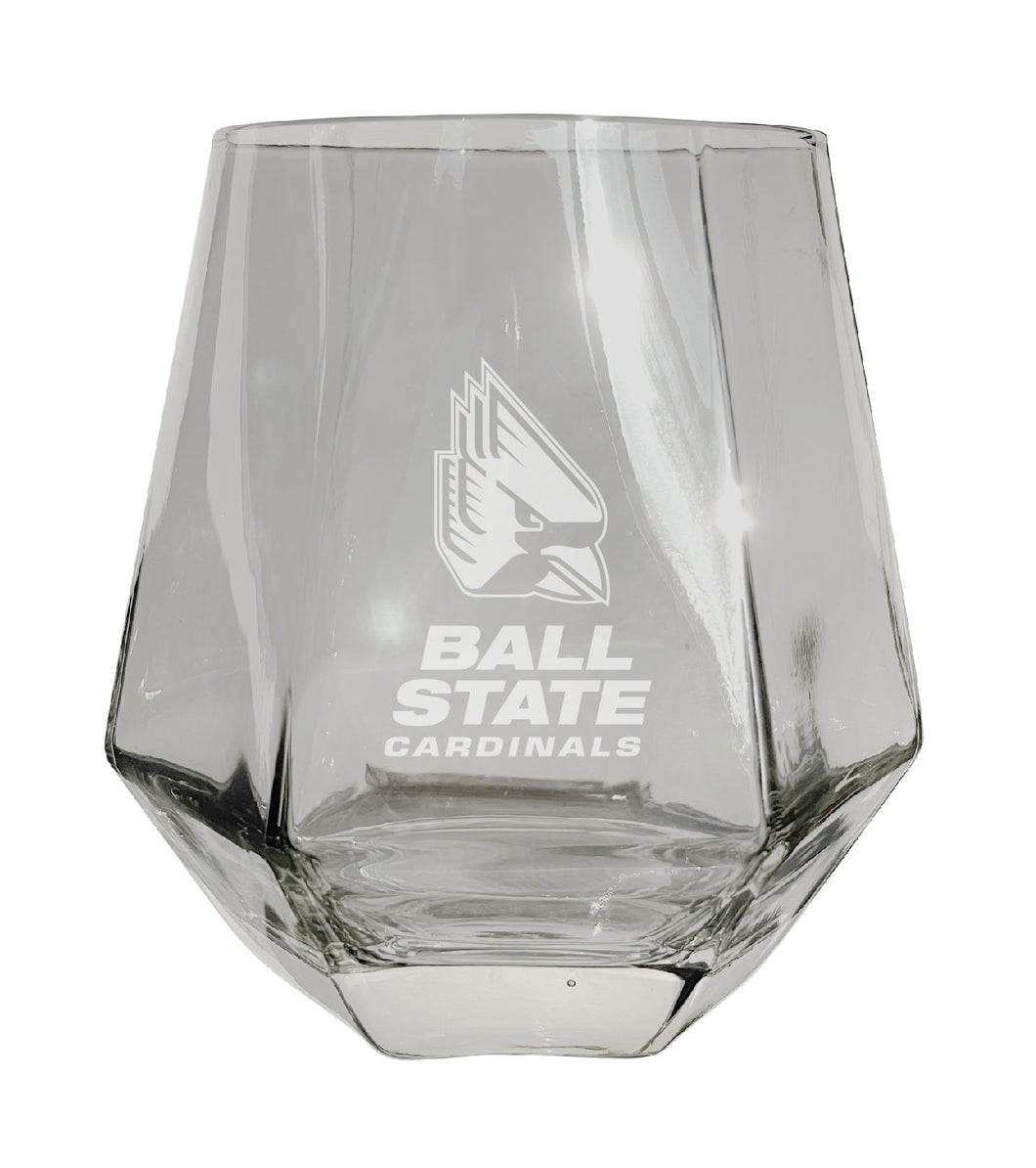 Ball State University Tigers Etched Diamond Cut 10 oz Stemless Wine Glass - NCAA Licensed