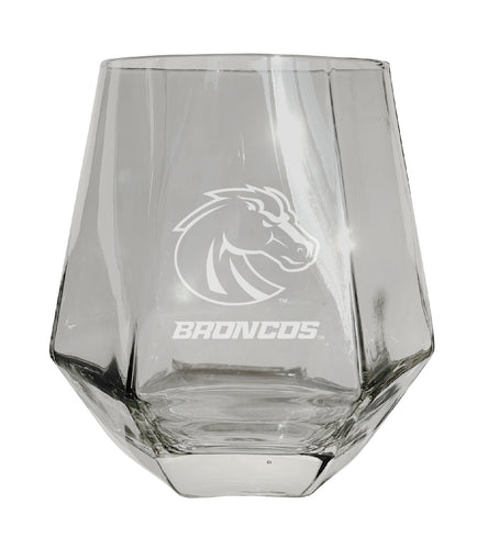 Boise State Broncos Tigers Etched Diamond Cut 10 oz Stemless Wine Glass - NCAA Licensed