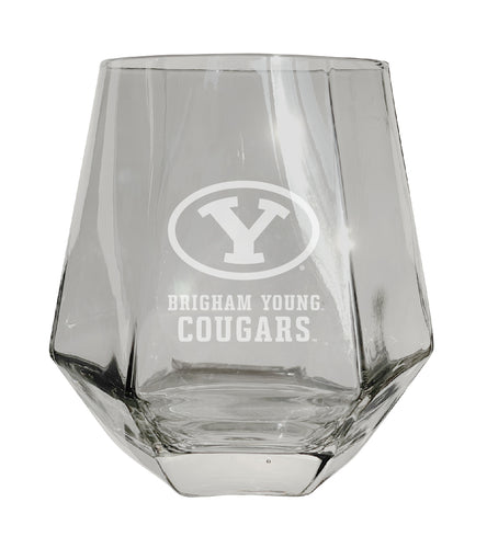 Brigham Young Cougars Tigers Etched Diamond Cut 10 oz Stemless Wine Glass - NCAA Licensed