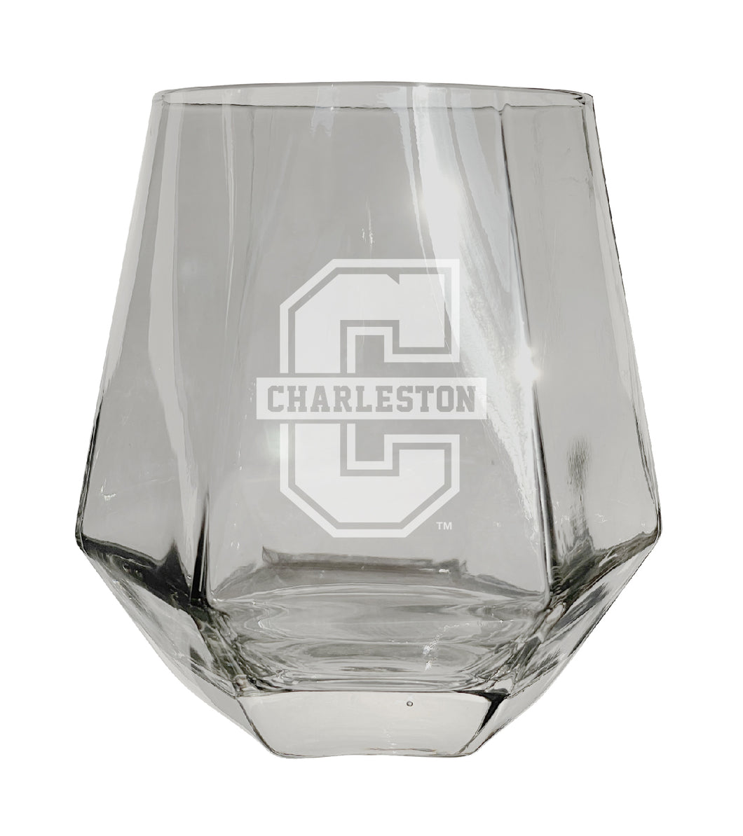 College of Charleston Tigers Etched Diamond Cut 10 oz Stemless Wine Glass - NCAA Licensed