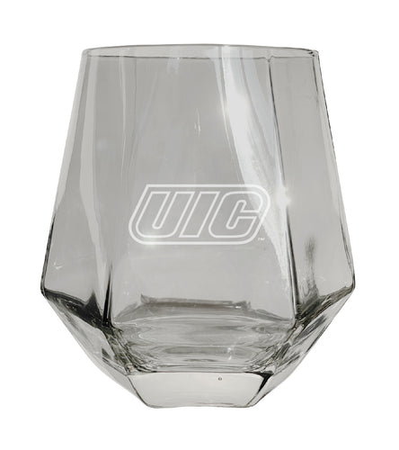 University of Illinois at Chicago Tigers Etched Diamond Cut 10 oz Stemless Wine Glass - NCAA Licensed