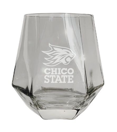 California State University, Chico Tigers Etched Diamond Cut 10 oz Stemless Wine Glass - NCAA Licensed