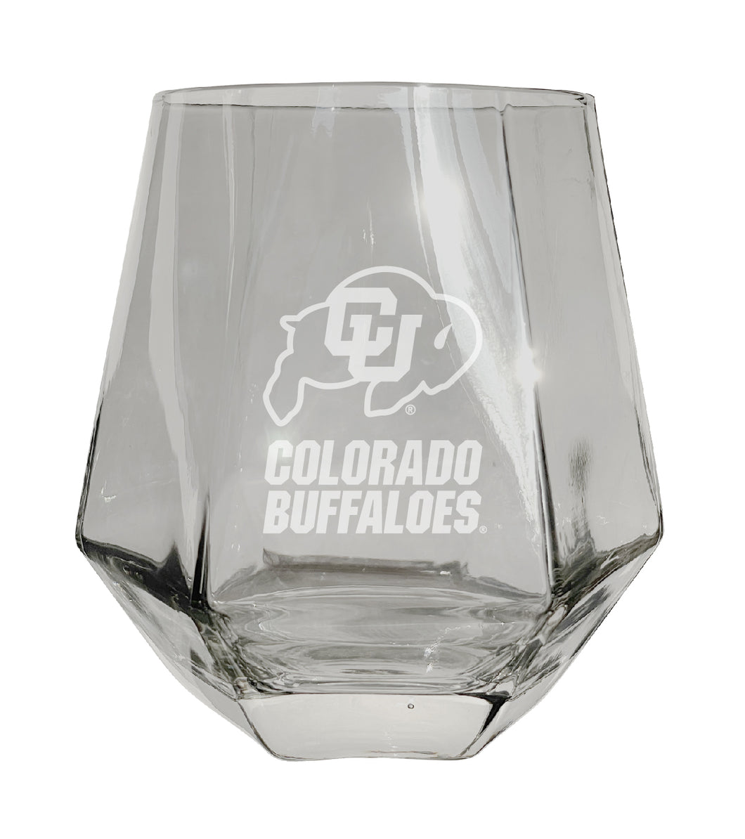 Colorado Buffaloes Tigers Etched Diamond Cut 10 oz Stemless Wine Glass - NCAA Licensed