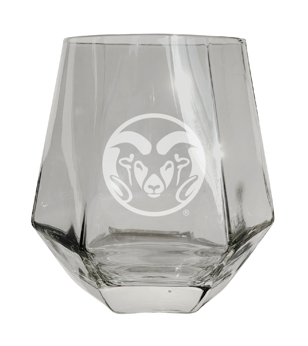 Colorado State Rams Tigers Etched Diamond Cut 10 oz Stemless Wine Glass - NCAA Licensed