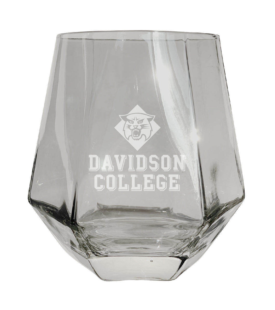 Davidson College Tigers Etched Diamond Cut 10 oz Stemless Wine Glass - NCAA Licensed
