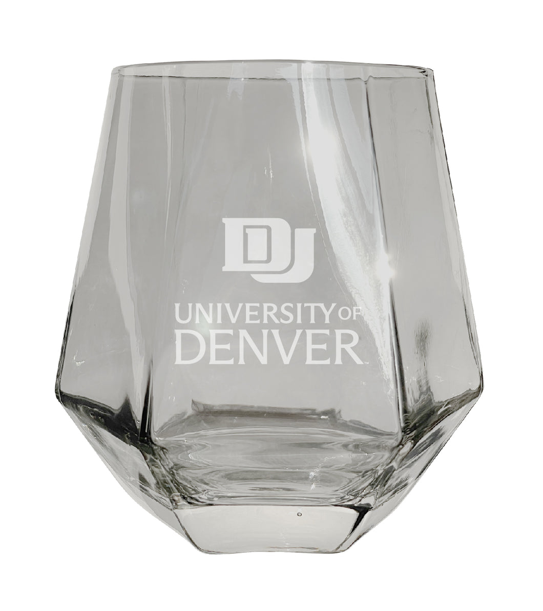 University of Denver Pioneers Tigers Etched Diamond Cut 10 oz Stemless Wine Glass - NCAA Licensed