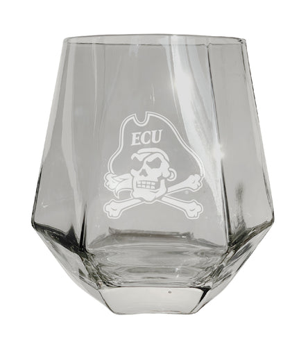 East Carolina Pirates Tigers Etched Diamond Cut 10 oz Stemless Wine Glass - NCAA Licensed