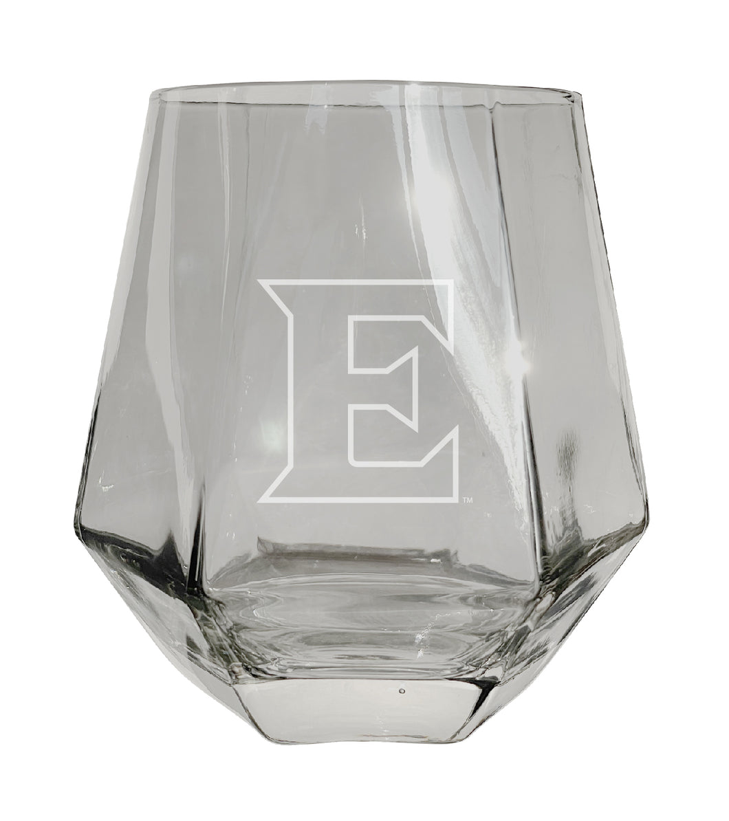 Elon University Etched Diamond Cut Stemless 10 ounce Wine Glass Clear