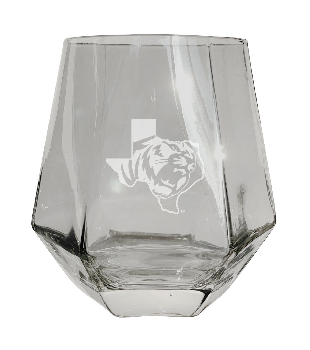 East Texas Baptist University Tigers Etched Diamond Cut 10 oz Stemless Wine Glass - NCAA Licensed
