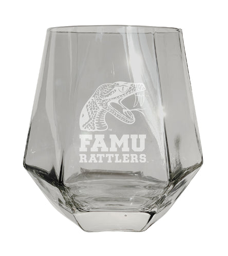 Florida A&M Rattlers Tigers Etched Diamond Cut 10 oz Stemless Wine Glass - NCAA Licensed