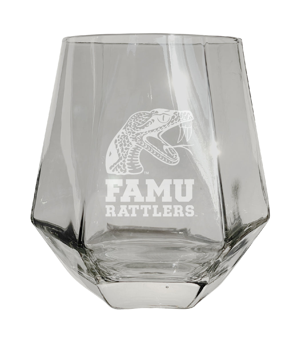 Florida A&M Rattlers Tigers Etched Diamond Cut 10 oz Stemless Wine Glass - NCAA Licensed