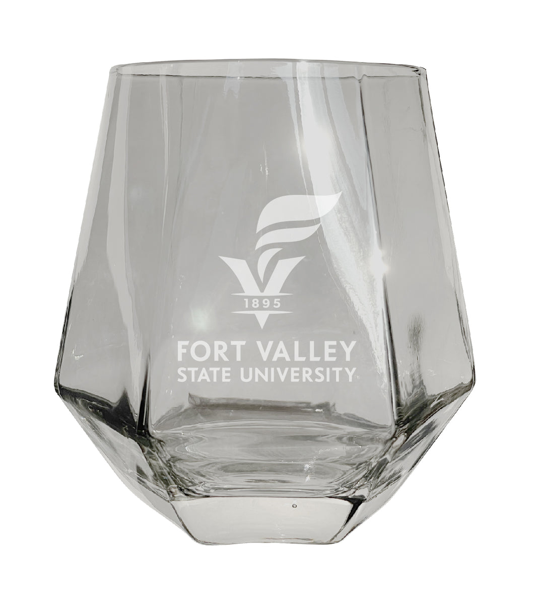 Fort Valley State University Tigers Etched Diamond Cut 10 oz Stemless Wine Glass - NCAA Licensed