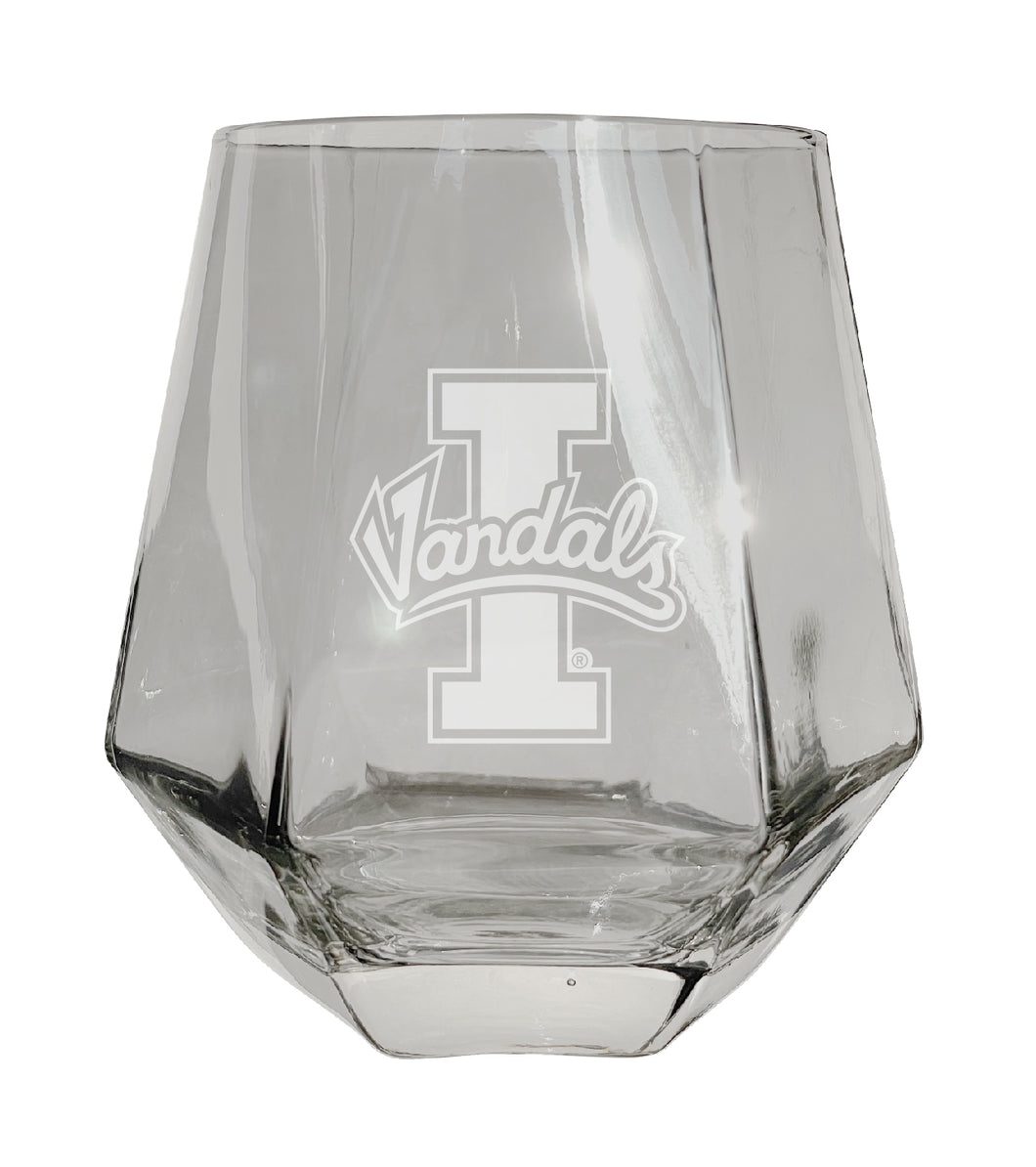 Idaho Vandals Tigers Etched Diamond Cut 10 oz Stemless Wine Glass - NCAA Licensed
