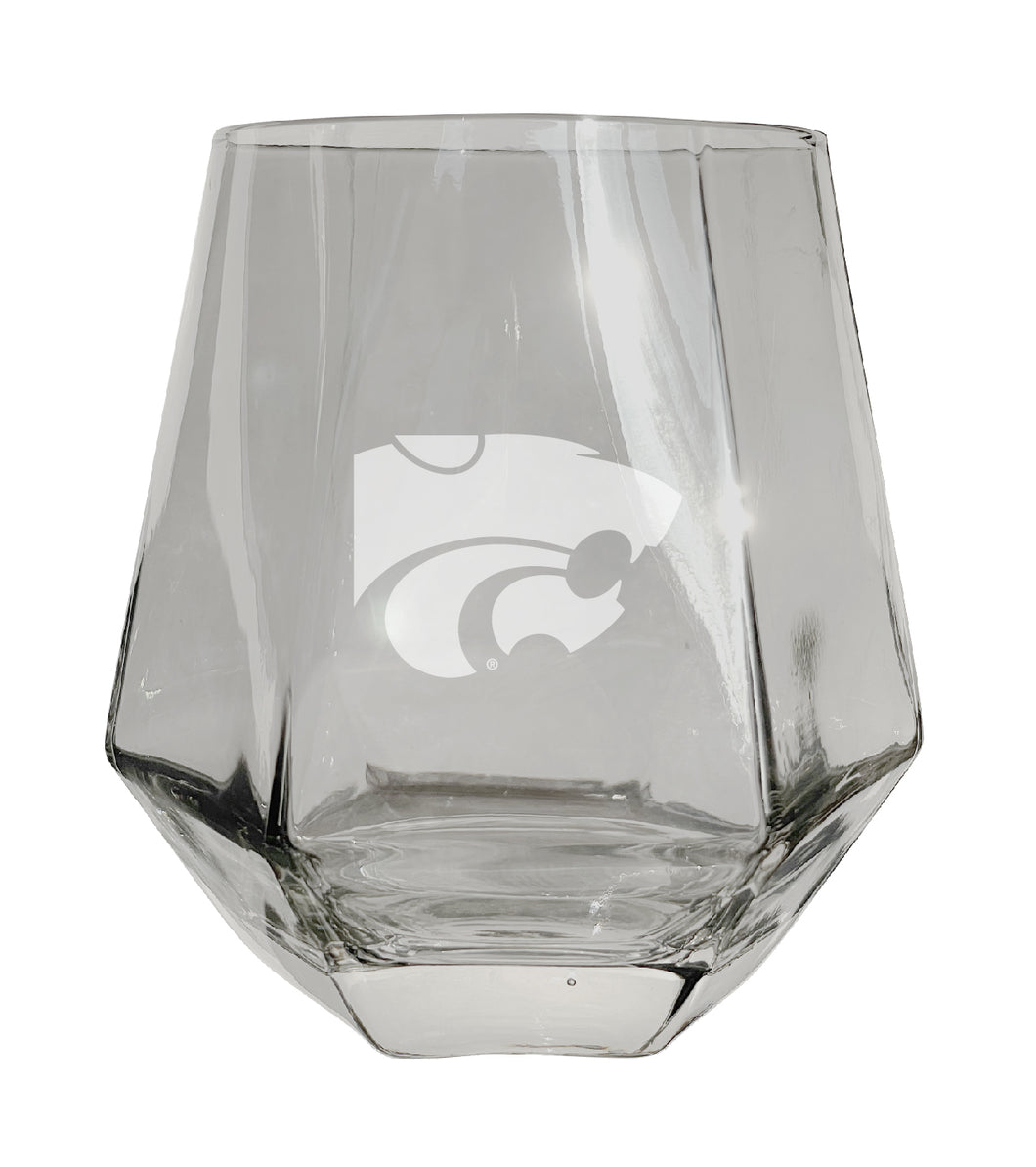 Kansas State Wildcats Tigers Etched Diamond Cut 10 oz Stemless Wine Glass - NCAA Licensed